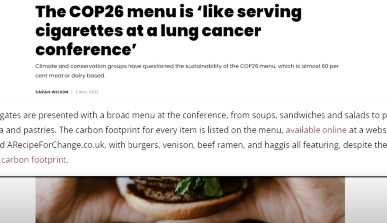 mean of cop26 globalists leaked and it's 60% meat, while telling you to eat bugs (like serving cigarettes to a lung cancer conference)