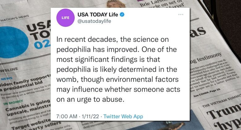 we're drowning in fake science & pedo agendas – usa today claimed science proves pedophilia is 'determined in the womb'