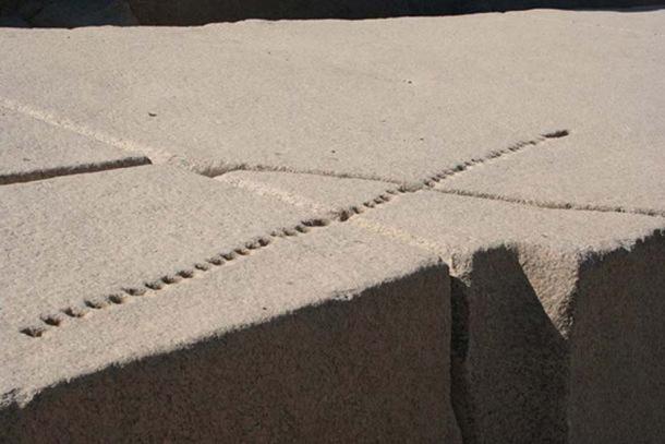 An Unfinished Egyptian Obelisk At Aswan With Holes Showing How The Granite Would Be Split