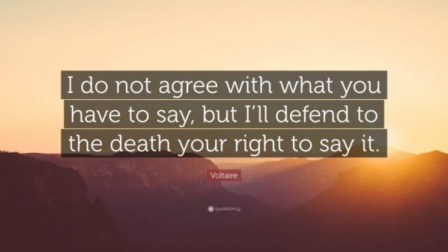 I Don't Agree With What You Say But Will Defend Your Right To Say It
