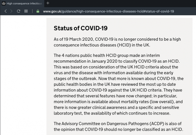 Status Of Covid 19 Uk Government No Longer Hcid