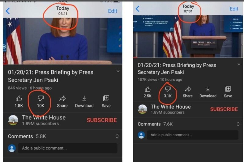 Youtube Caught Red Handed Removing Dislikes From Biden White House Page