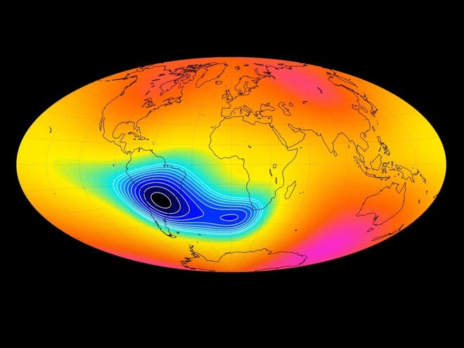 the south atlantic anomaly has been captured by the swarm satellite constellation